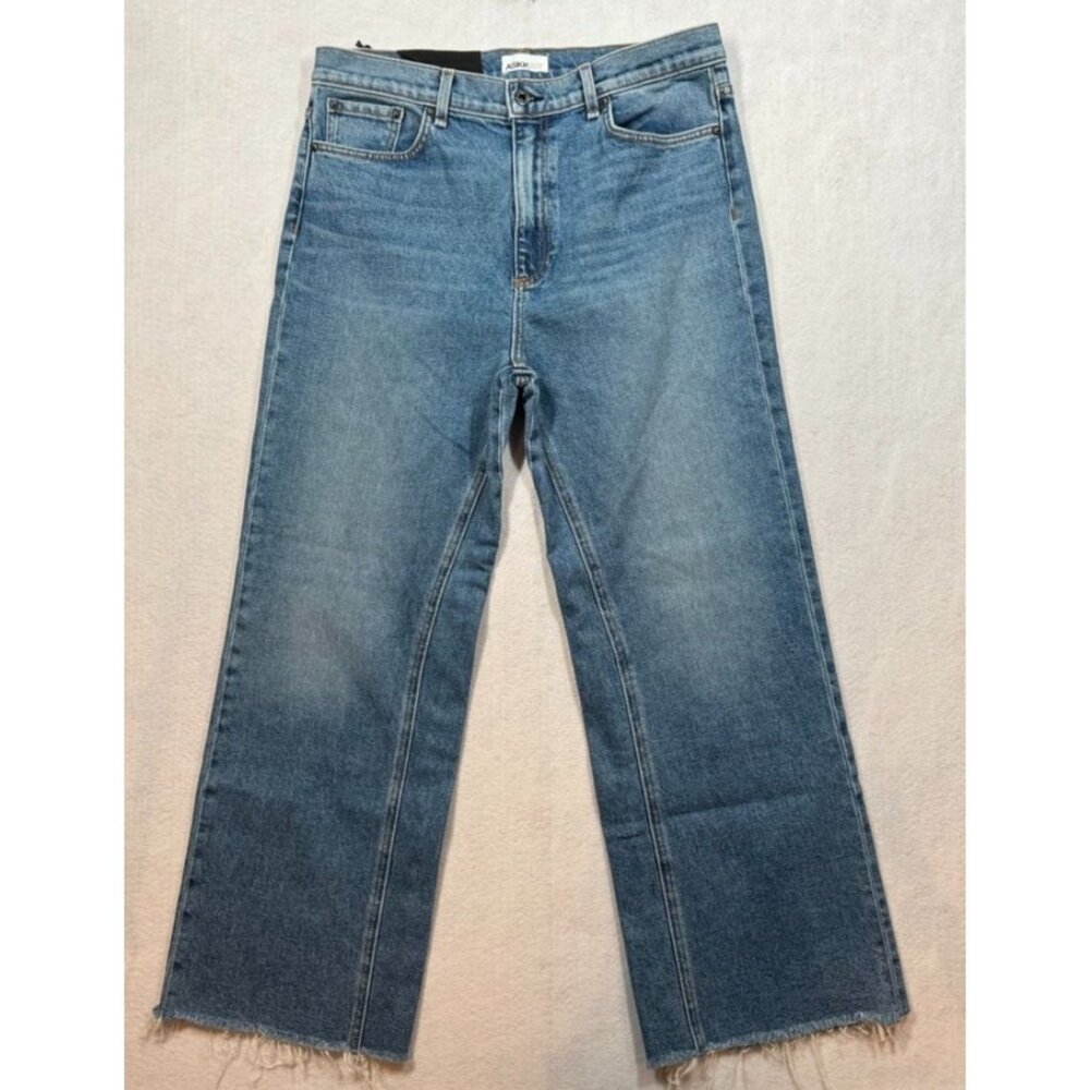 Askk Ny Jeans Wide Leg Flare Cropped Maverick Medium Wash Raw Hem Women's 32